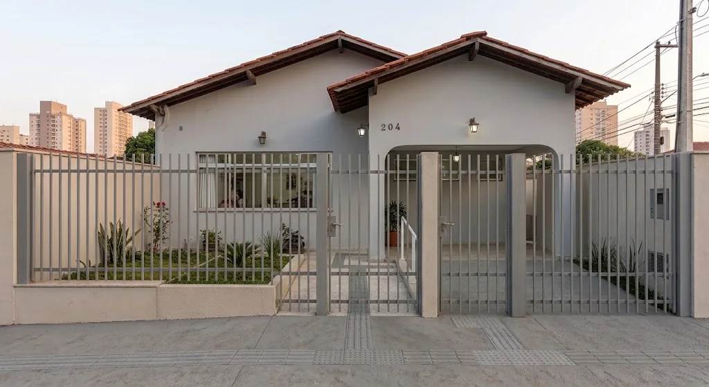 Fachada de uma residência com entrada acessível